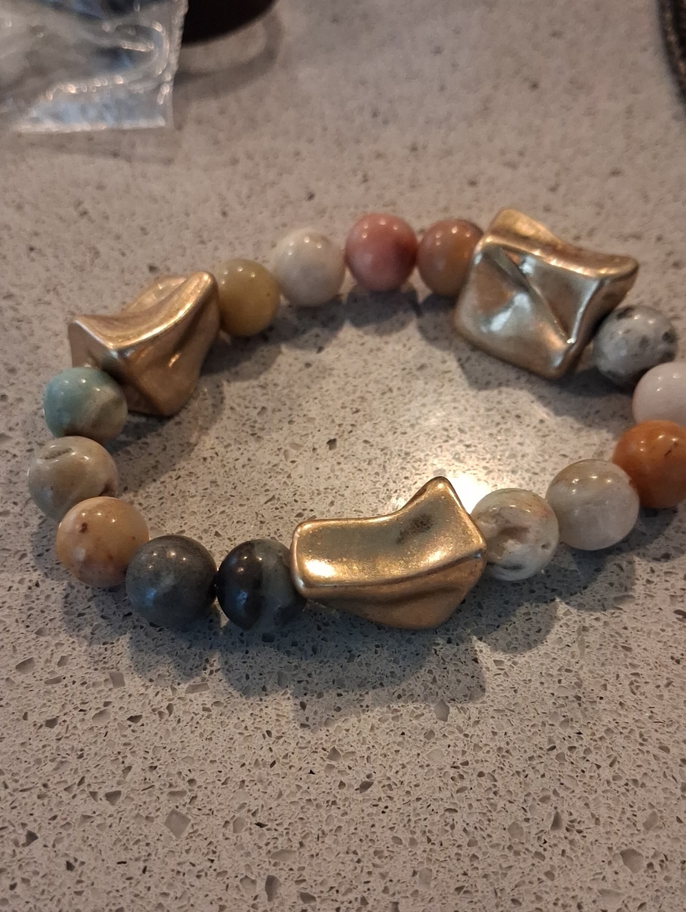 Gold Accent Multicolor Stone Bead Stretch Bracelet